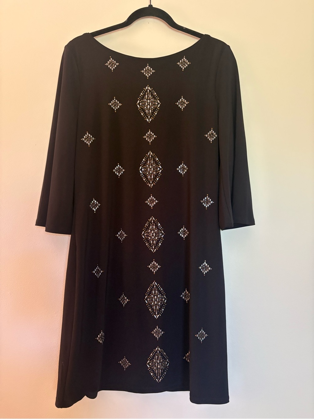 White House Black Market Black Long-Sleeve Dress with Rhinestone Motif
